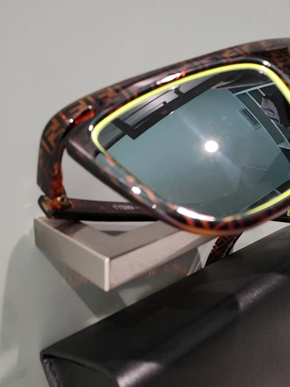 Fendi Brown Tortoiseshell Logo Sunglasses with Neon Yellow Trim - Picture 6 of 7